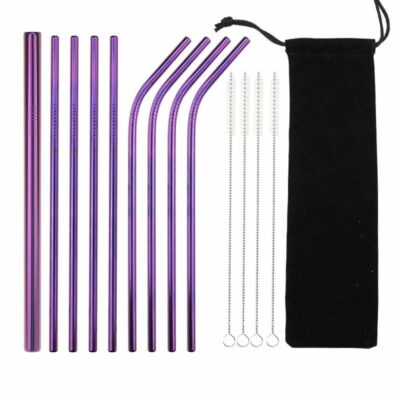 Lot de 9 Pailles Violet en Inox